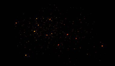 Mükemmel ateş parçacıkları köz siyah arka plan üzerine kıvılcım. Doku bindirmeleri.