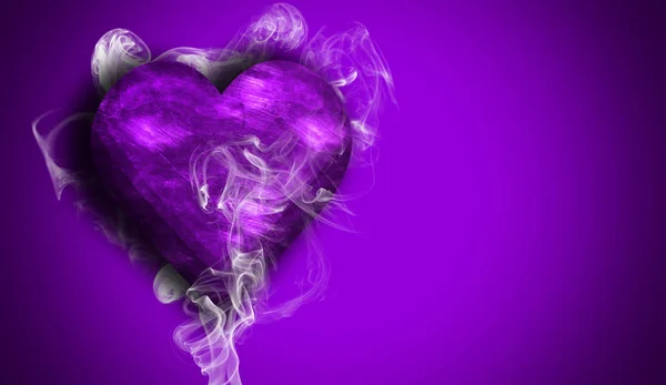 Romântico Coração Amor Roxo Com Fumaça Fundo Para Espaço Cópia — Fotografia de Stock