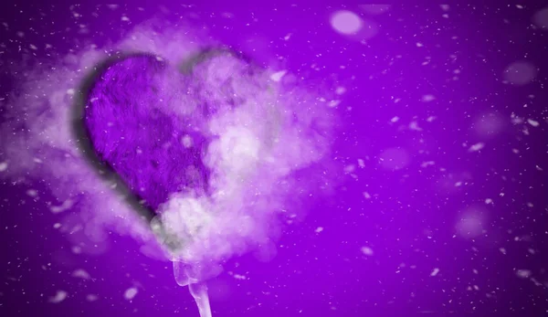 Романтическая Любовь Фиолетовое Сердце Дымом Заднем Плане Копирования Пространства Накладывающейся — стоковое фото