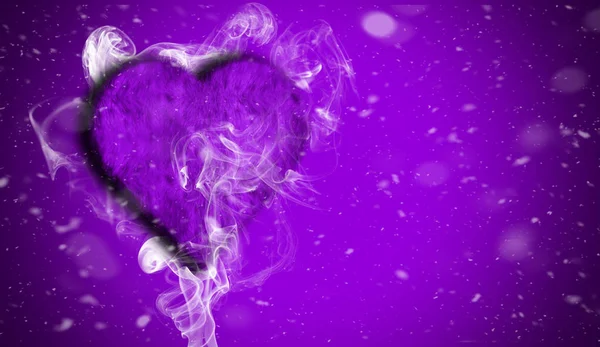 Amour Romantique Coeur Violet Avec Fumée Sur Fond Pour Espace — Photo