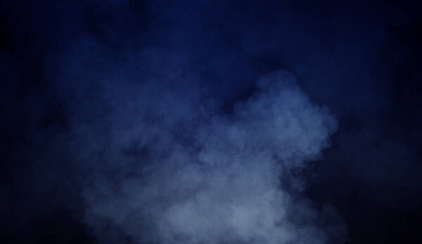 Blue fog and mist effect on isolated black background for text or space