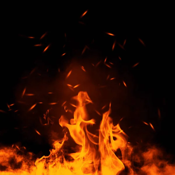 Texture Feu Brûlant Avec Des Braises Particules Flammes Sur Fond — Photo