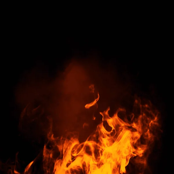 Feuer Flammen Textur Auf Isoliertem Schwarzen Hintergrund — Stockfoto