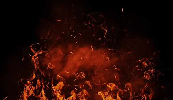 Abstrakte Flammen Mit Feuerpartikeln Auf Isoliertem Hintergrund — Stockfoto