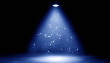 Mavi stüdyo spot ışık ışıltı. Katta duman ile sahne.