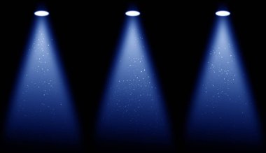 Mavi sahne ışıltı ile. İzole siyah arka plan üzerine spot.