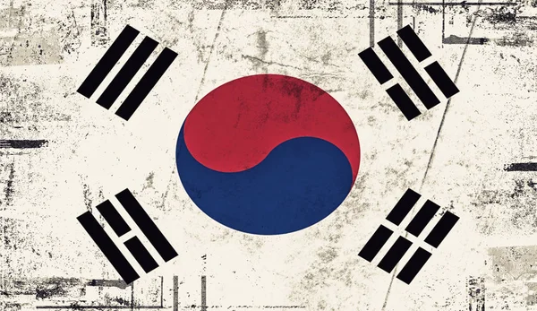 韩国的复古老国旗 艺术纹理画韩国国旗 — 图库照片