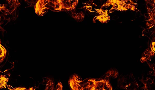 Frame Real Fire Flames Burn Motion Smoke Border Texture Overlays — Stock Photo, Image