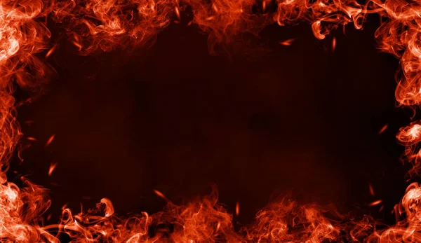 Frame Real Fire Flames Burn Motion Smoke Border Texture Overlays — Stock Photo, Image