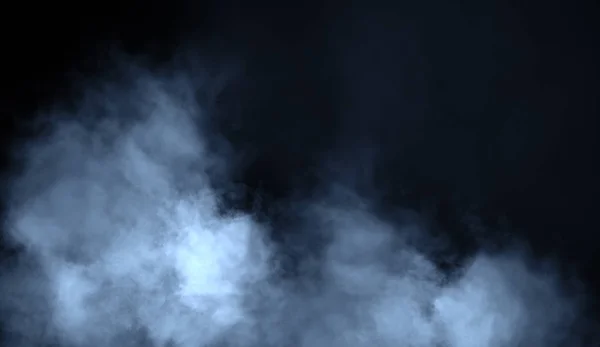 Fumo Azul Chão Fundo Preto Isolado Efeito Nevoeiro Enevoado Sobreposições — Fotografia de Stock