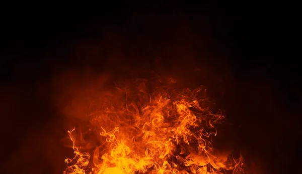 Textur Des Brennenden Feuers Mit Partikelglut Flammen Auf Isoliertem Schwarzen — Stockfoto