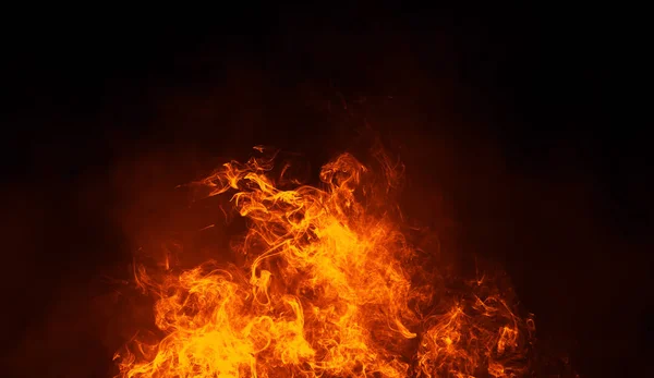 Textur Des Brennenden Feuers Mit Partikelglut Flammen Auf Isoliertem Schwarzen — Stockfoto