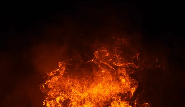 Textur Des Brennenden Feuers Mit Partikelglut Flammen Auf Isoliertem Schwarzen — Stockfoto