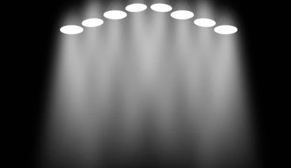 Белая Сцена Прожекторы Полу Изолированный Черном Фоне — стоковое фото
