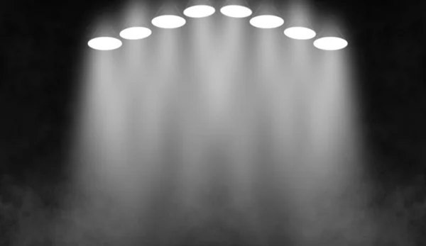 Белая Сцена Прожекторы Полу Изолированный Черном Фоне — стоковое фото