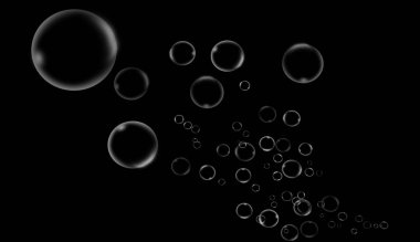 Temiz su kabarcıkları izole siyah arka plan üzerine