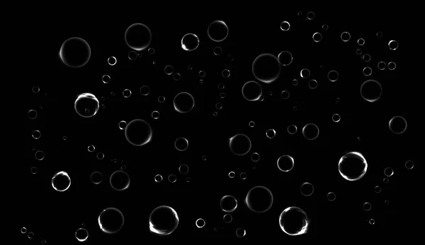 Bolle Acqua Pulita Fondo Nero Isolato — Foto Stock