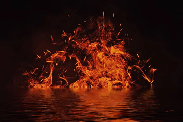 Textur Des Feuers Mit Reflexion Wasser Flammen Auf Isoliertem Schwarzen — Stockfoto