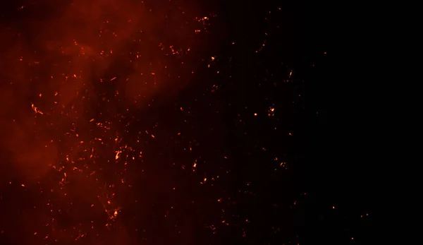 Ateş Köz Parçacıklar Doku Bindirmeleri Ile Duman Zole Siyah Arka — Stok fotoğraf