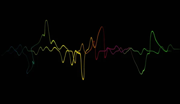 五颜六色的声波 在音乐 科学或技术的黑色背景上隔离 — 图库照片