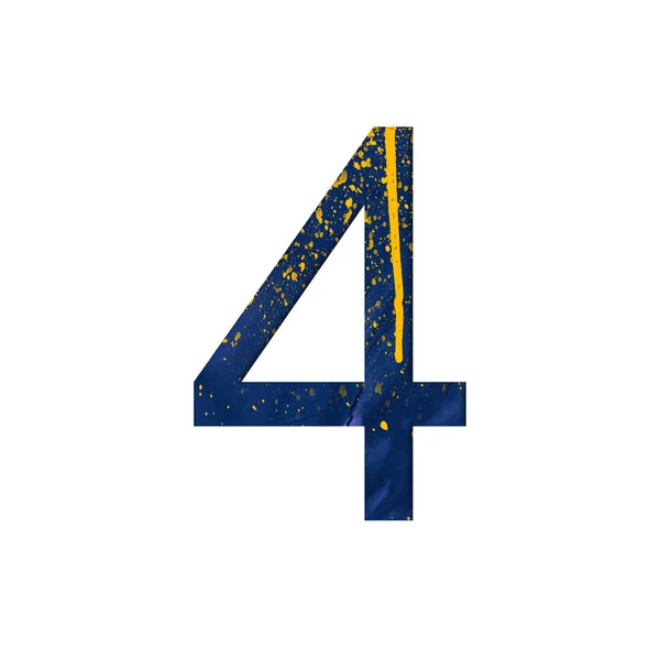 4-es számú ábra elszigetelt háttér. Akvarell ábécé szimbólum a fröccs. — Stock Fotó