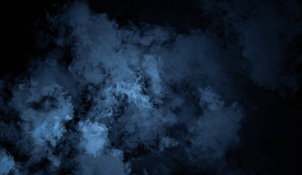 Abstract blue smoke steam moves on a black background . concept of aromatherapy