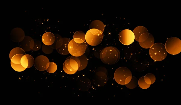 Fondo bokeh abstracto dorado. partículas de polvo reales con estrellas de destellos de lentes. luces de brillo. Luces abstractas desenfocadas. Feliz Navidad y fiesta de Año Nuevo . — Foto de Stock