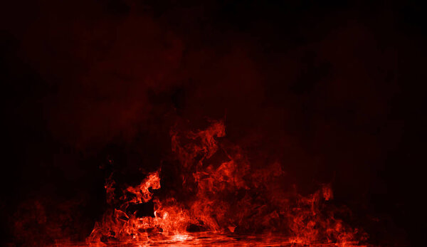 Fire smoke on isolated black background. Design texture element.