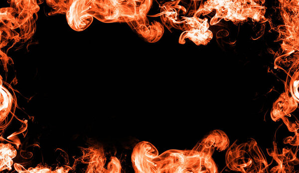 Abstract flames frame on isolated a black background. Border ornament line . Design element.