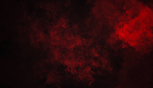 Red fog and mist effect on isolated black background for text or space