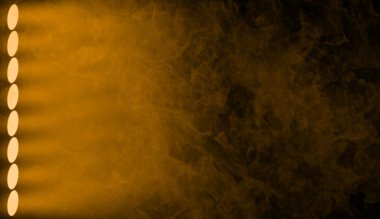 Sarı projektör. Dumanlı arka plan üzerinde Spotlight sahne. Tasarım öğesi.