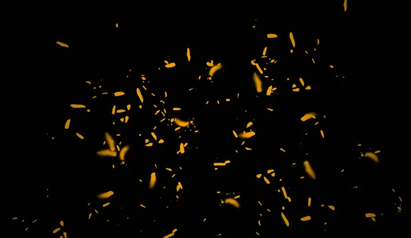Partículas amarelas efeito poeira detritos isolados no fundo, spray de pó de movimento . — Fotografia de Stock