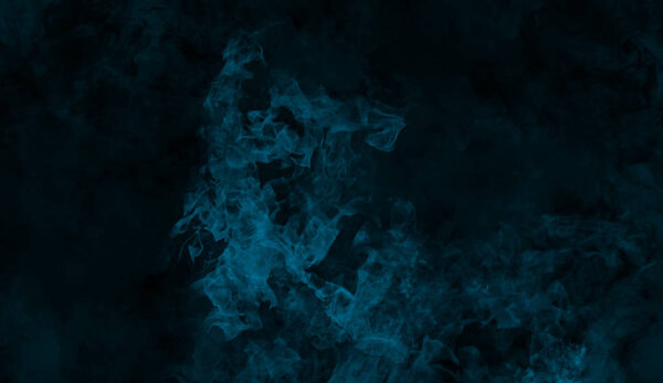 Abstract blue smoke steam moves on a black background . The concept of aromatherapy