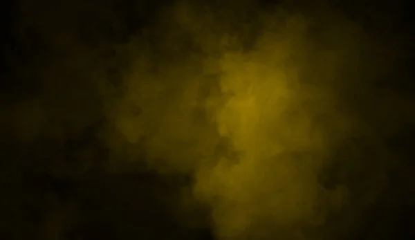 Κίτρινη ομίχλη και την ομίχλη επίδραση σε μαύρο φόντο. Καπνίζουν υφή . — Φωτογραφία Αρχείου