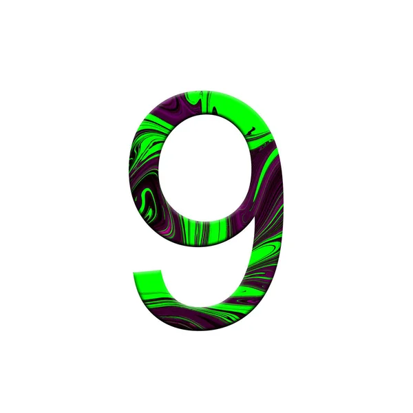 Illustrazione dipinta di verde, colore cyberpunk, elementi di design, numero 9 — Foto Stock