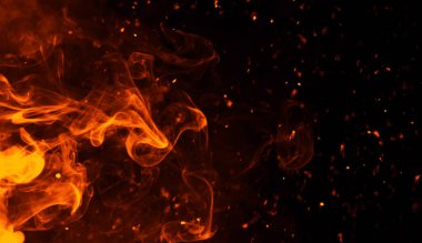 Realistic isolated fire effect for decoration and covering on black background. Concept of particles ,flame and light. clipart