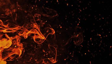 Mükemmel vintage doku yangın parçacıklar ışıltı köz üzerinde arka plan ile. Afiş, el ilanı, kart için doku