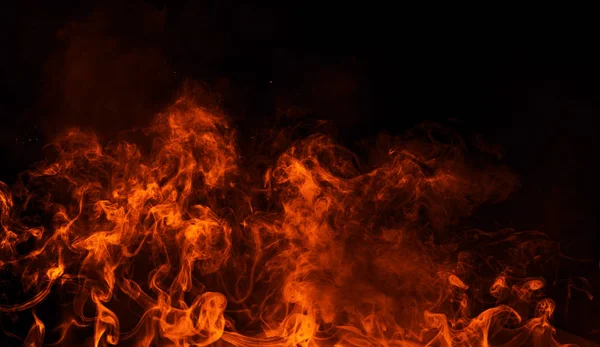 Textúra a tűz éget. Lángok elszigetelt fekete háttér. Textúra-banner, szórólap, kártya . — Stock Fotó