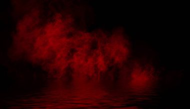 Kırmızı duman su yansıması ile. Mistery sis doku bindirmeleri arka plan