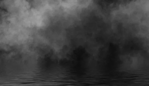 Kouř s odrazem ve vodě. Tajemství mlhy textury překryvy pozadí — Stock fotografie
