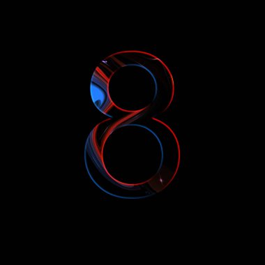 Sayı 8 illüstrasyon - sıvı dalga cyberpunk tarzı. Tasarım öğeleri. İzole arka plan. Mavi ve kırmızı renkler.