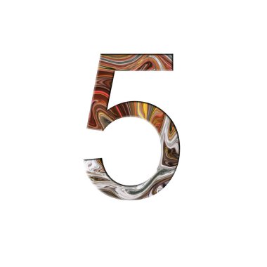 Sayı 5 illüstrasyon - boyalı sıvı dalga tarzı. Tasarım öğeleri. Yalıtılmış arka plan.