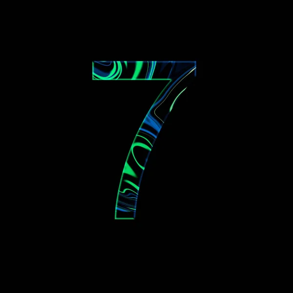 Number 7 illustration - liquid wave cyberpunk style. Design elements. Isolated background. Blue and green colors. — Stock Photo, Image