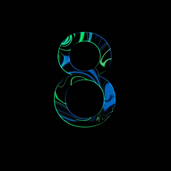 Número 8 ilustración - onda líquida estilo cyberpunk. Elementos de diseño. Fondo aislado. Colores azul y verde . — Foto de Stock