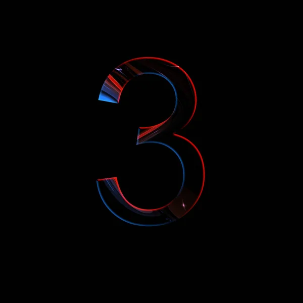 번호 3 일러스트 - 액체 웨이브 사이버 펑크 스타일. 요소를 디자인합니다. 격리된 배경입니다. 파란색과 빨간색. — 스톡 사진