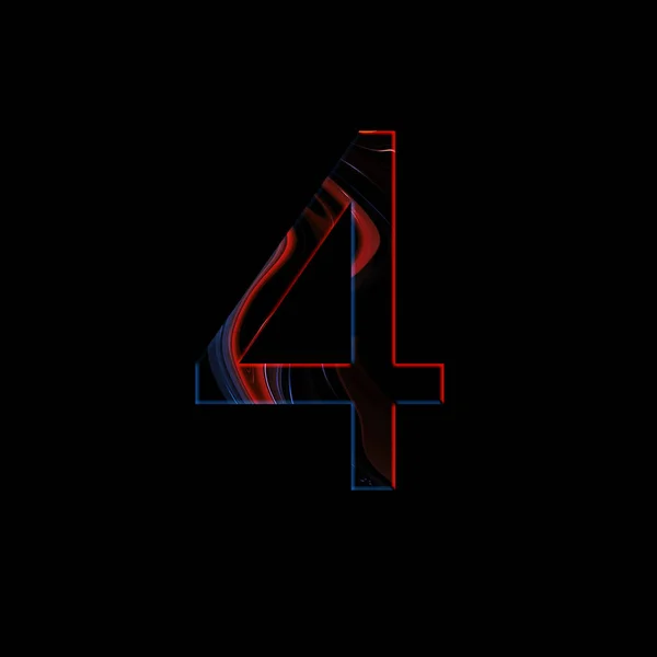 Illustrazione numero 4 - stile cyberpunk ad onda liquida. Elementi di design. Sfondo isolato. Colori blu e rosso . — Foto Stock