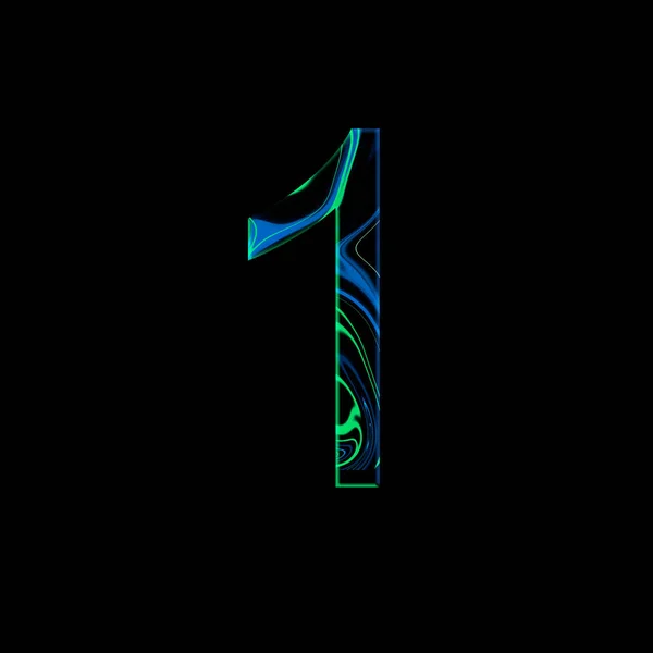 Nummer 1 Illustration - Liquid Wave Cyberpunk-Stil. Designelemente. isolierter Hintergrund. blaue und grüne Farben. — Stockfoto