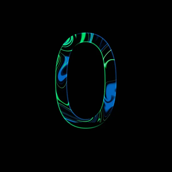 Número 0 ilustración - onda líquida estilo cyberpunk. Elementos de diseño. Fondo aislado. Colores azul y verde . — Foto de Stock