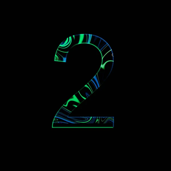 번호 2 일러스트 - 액체 웨이브 사이버 펑크 스타일. 요소를 디자인합니다. 격리된 배경입니다. 파란색과 녹색. — 스톡 사진