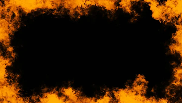 Cadre de vraies flammes de feu brûlent la fumée de mouvement. Superpositions de texture de bordure . — Photo